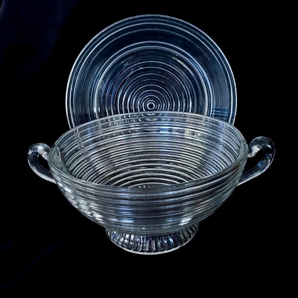 Vintage Anchor Hocking Manhattan Ribbed Glass Bowl and Plate